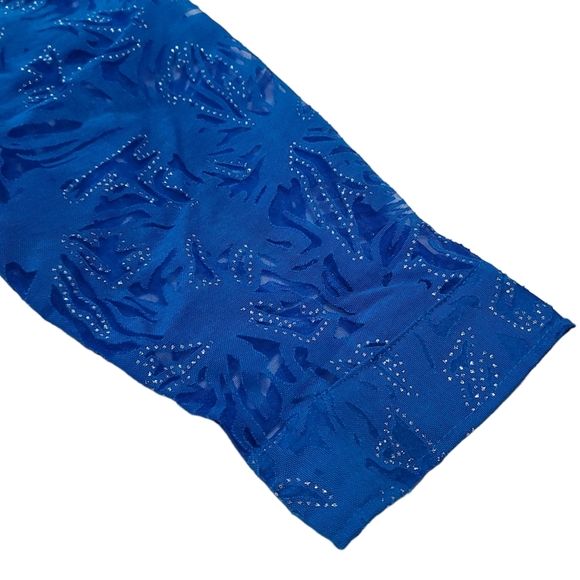 Linear Women's Blue Sheer Floral Long Sleeve Button Up Blouse Size XL - Picture 6 of 10